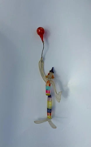 Hand Blown Art Glass Clown Vintage Figurine Circus Balloons 9” Frosted Murano ?