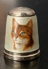 Vtg James Swann & Sons Sterling Silver Enamel European Short Hair Cat Thimble