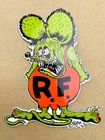 VINTAGE 8x6.5" RATFINK R.F. RAT SERVICE OIL GAS GASOLINE PUMP PORCELAIN SIGN
