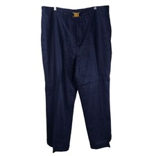 Lauren Ralph Lauren Navy Linen Pants 18W Gold Buckle Detail Cuffed Old Money
