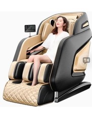 Beige and Black Faux Leather Electric Massage Chair Reclining Massage