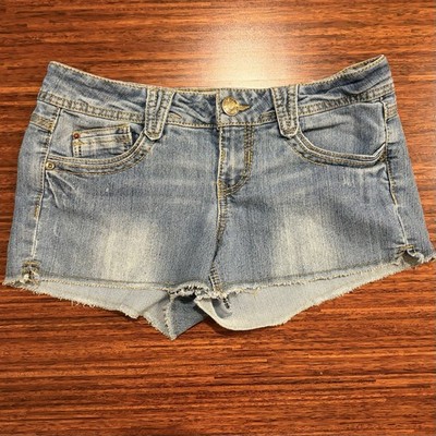 VTG Y2K Denim Micro Mini Jolt Shorts embroidered pockets size 9