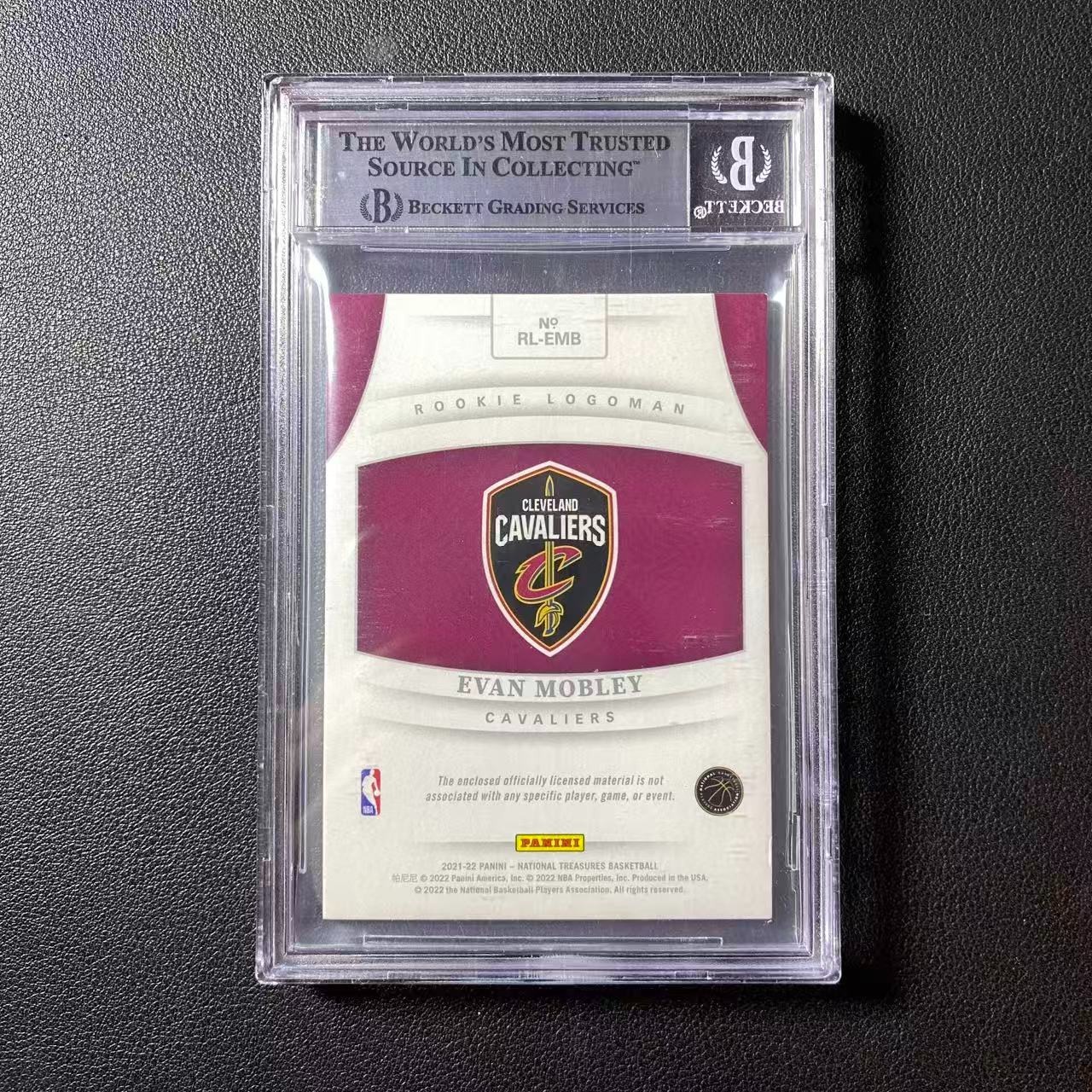 2021-22 Panini National Treasures Evan Mobley Rookie Logoman 75th /5 BGS 8.5 view 2