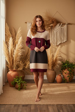 Lauren Sweater Dress - Tan Maroon Charcoal Block