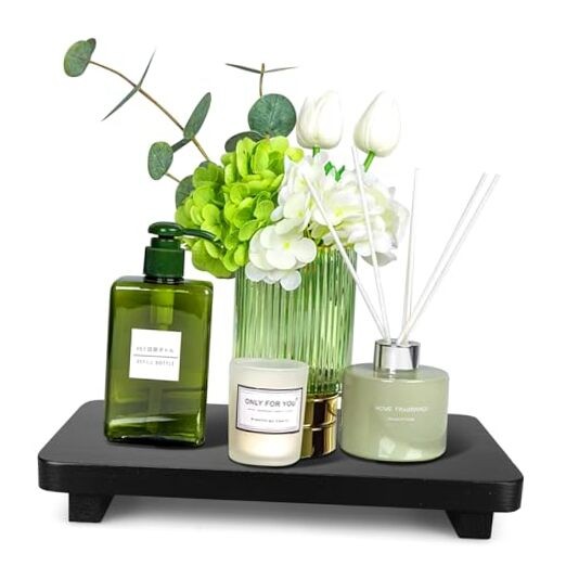 Bathroom Counter Organizer Tray Wood Riser Kitchen Countertop 12x6.7 inch Black