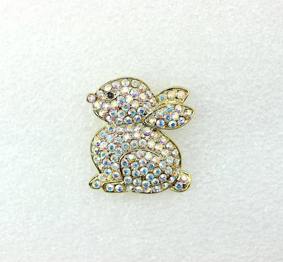 Lindo broche conejo conejo prendedor animal de cristal de Pascua para mujer Foto 3 de 4