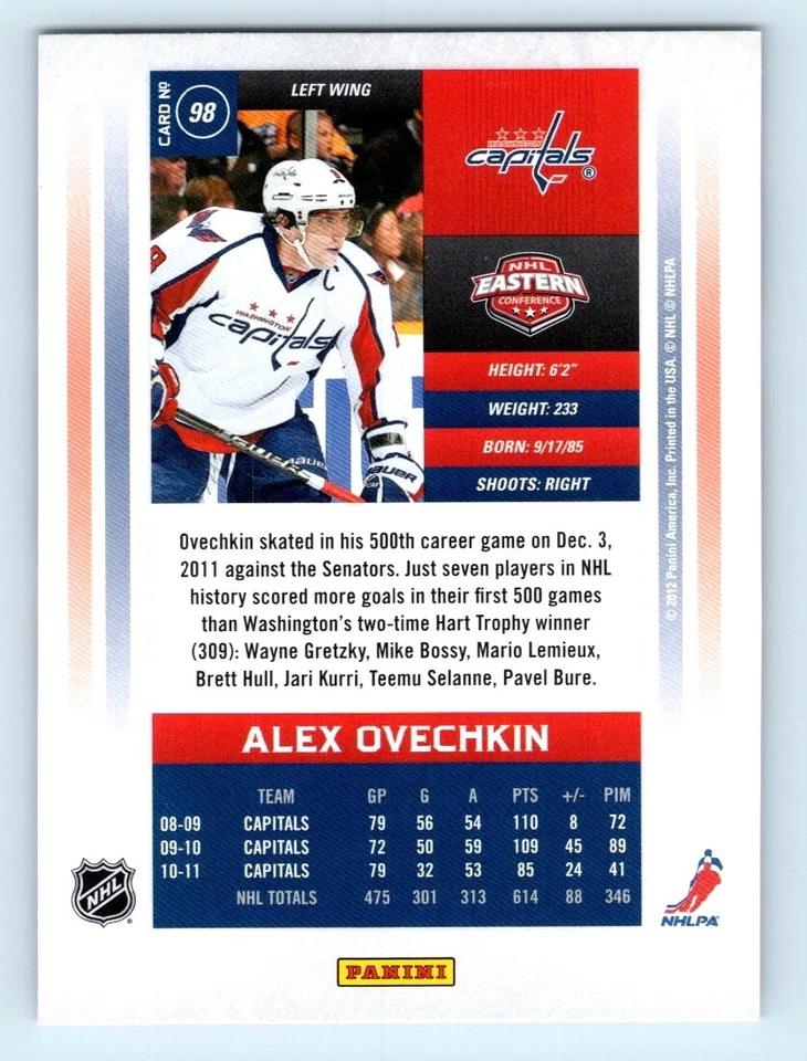 2011-12 Panini #98 ALEX OVECHKIN Playoff Contenders - Image 2 of 3