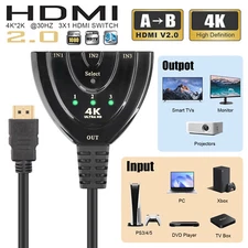 4K HDMI 2.0 Cable Auto Switch Switcher Splitter Adapter 3 In to 1 Out Devices
