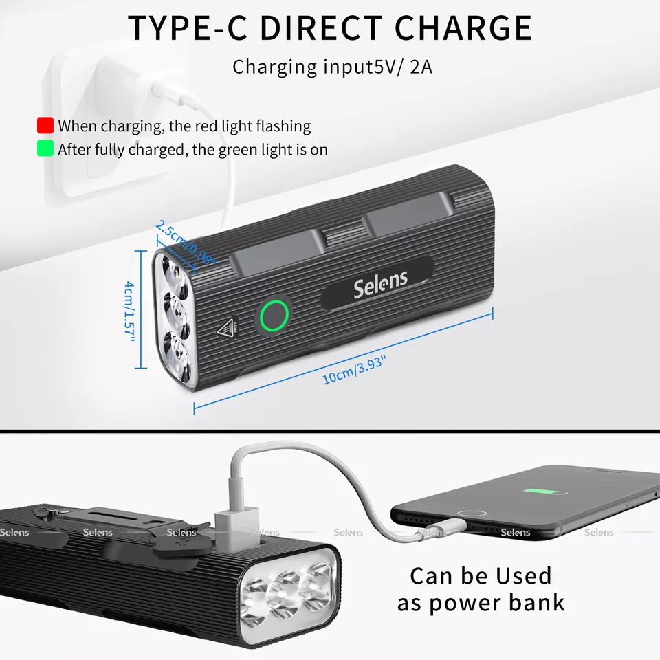 10000mAh LED Bicycle Bike Lights Front Rear Tail Lamp Rechargeable Set 5 Modes - image 3 of 4