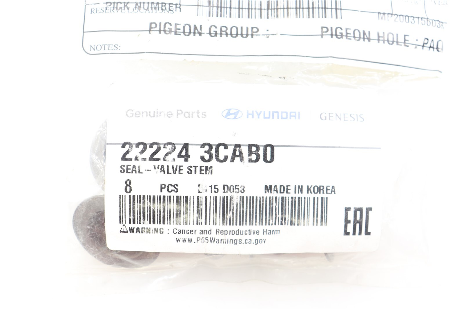 NEW Engine Valve Stem Seal Set of 8 222243CAB0 for Hyundai Kia 3.3 3.5