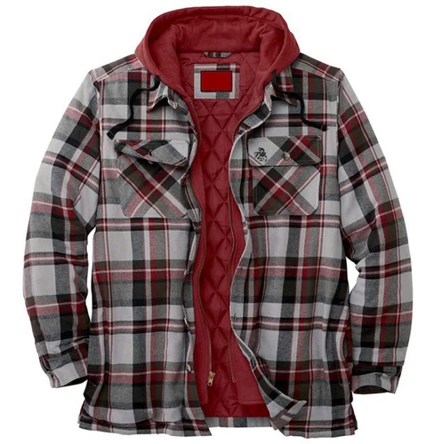 Men Plaid Work Jacket Lumberjack Hooded Flannel Shirt Sherpa Warm Hoodie New - Picture 37 of 76