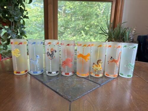 Set di 8 bicchieri trasparenti Libbey Circus Carousel Caddy Tom Collins MCM - Foto 10 di 13