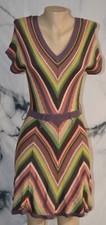 JESSICA SIMPSON Brown Multicolor Chevron Striped Sweater Dress XS Short Sleeves