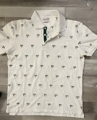 Michael Bastian Polo-shirt Sz S Cotton Pique White W/Green Embroidered Palm Tree