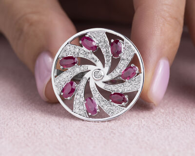 Ring 2,25 kt roter Rubin ovale Form & Labor-Diamant E-F/VVS2-VS1 14 kt Weißgold