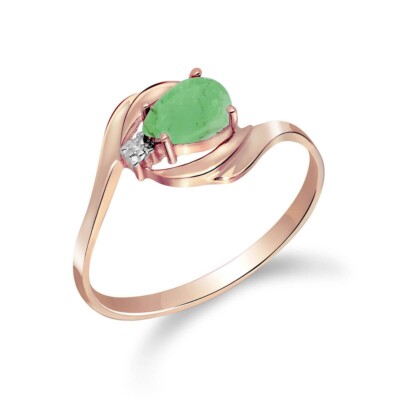 18K. SOLD GOLD RING WITH NATURAL DIAMOND & EMERALD (Rose Gold)