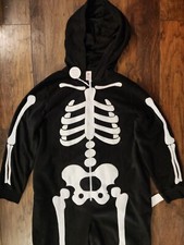 Unisex Skeleton Pajama Fleece Hooded Jumpsuit One Piece Size XL/XXL. P-T-P:23in