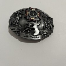 VFW Life Member Veterans Foreign Wars USA Pewter Belt Buckle Siskiyou VTG 1987