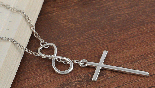 Stainless Steel Sterling Silver Infinity Forever Charm Cross Pendant O Necklace - Picture 6 of 12
