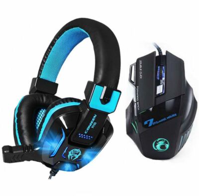 3.5mm Gaming Headset Mic LED Headphones Stereo For PC PS4 Xbox One +Gaming Mouse