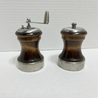 Vintage Shuler Pewter Salt Shaker and Pepper Grinder Original Finish Colonial