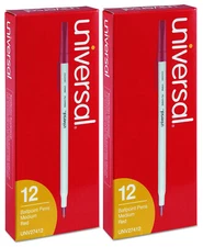 Universal Economy Ballpoint Stick Oil-Based Pen Medium 1mm, Red Ink 24 pcs