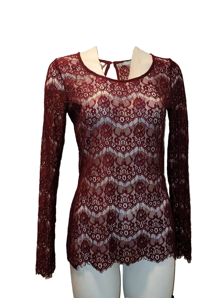 Top Maurice’s Mujer Talla S Rojo Manga Larga Encaje Borde Festoneado