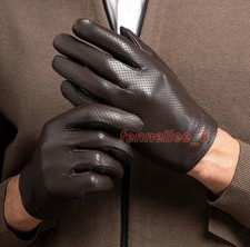 Men Real Leather Driving Gloves Thin Breathable Touch Screen Full Finger Gloves