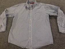Izod Shirt Medium Mens Blue plaid classic button Up Business Casual