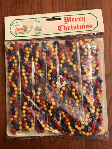 Plastic Bead Christmas Tree Garlands 3 VTG 8’ Hong Kong Red Blue Yellow NOS - Picture 4 of 11