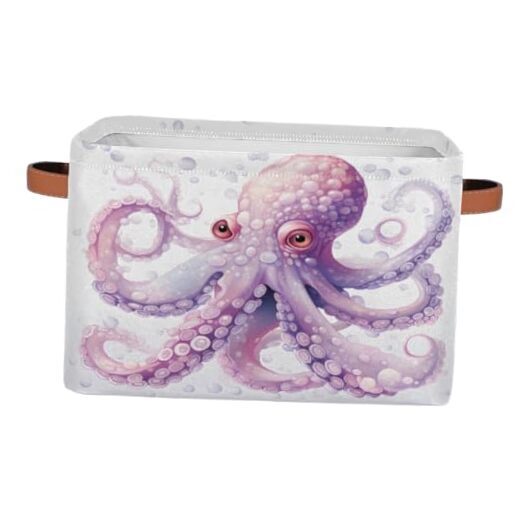 Pink Foldable Rectangular Storage Basket with Handles, Ocean 1 set Octopus