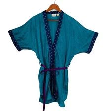 Kathryn Robe Women S Turquoise Purple Stipe Polka Dot Kimono Loungewear Fairy
