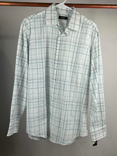 Alfani White Blue Checker Stripe Cotton Shirt Size Small