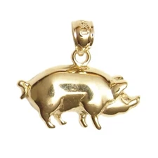 New 14k Yellow Gold Pig Pendant