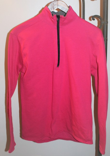 Hanes Pink Sweatshirt Womens Sz Med Long Sleeve Pullover1/4 Zip Front | eBay