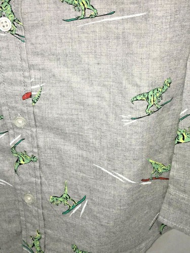 Cat & Jack Gray Dinosaur Snowboarding Button Down Collared Shirt Size M 8/10 - Picture 3 of 5