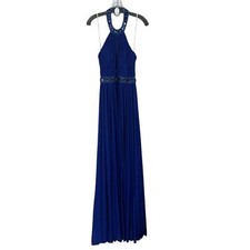 Sherri Hill Full Length Royal Blue Halter Keyhole Beaded Prom Gown Womens 6