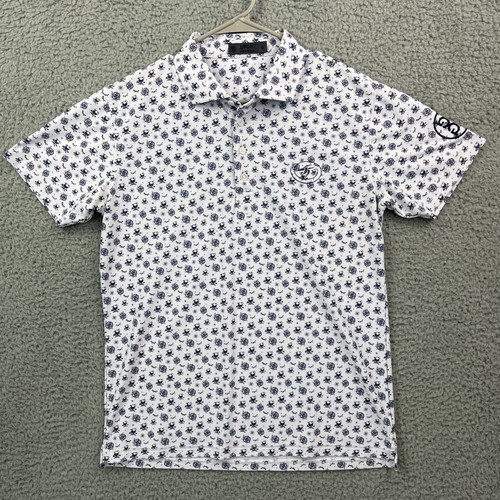 G/Fore Mens Small Polo Shirt White Skull All Over Print Golf Performance - Logo