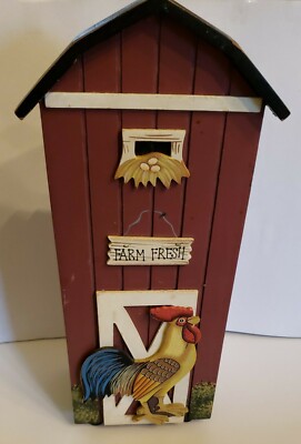COLLECTIONS ETC Knife block Farmhouse Farm red barn Rooster farm fresh eggs
