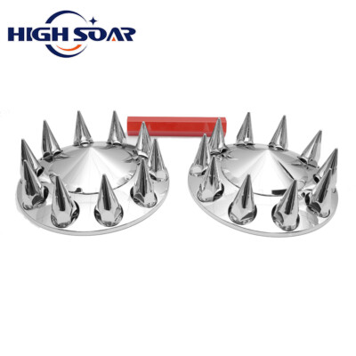 Front Hub Cover Set Chrome Semi Truck Wheel Cover 33mm Nut Covers Spiked