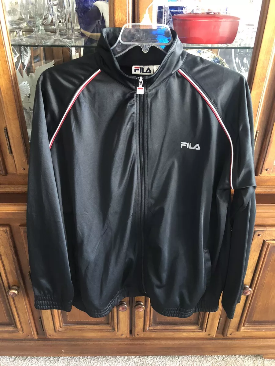 Men's Fila Black,Red & White Zip Up Tracksuit Jacket XXL 100% Polyester  NWOT