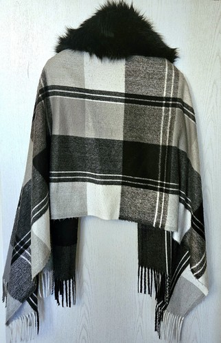 Schöne Poncho Mit Fellimitat Kragen, One Size - Bild 2 von 2