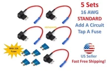 5 Set STANDARD Add-A-Circuit Fuse Tap Holder 16 AWG Gauge Car Auto Truck +15 Amp