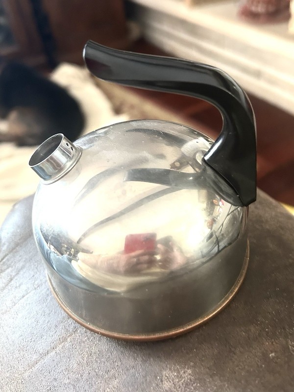 Vintage Miniature Paul Revere Stainless Steel Copper Bottom Tea Kettle 3.5”