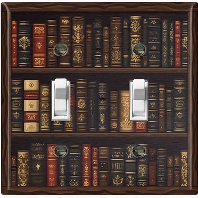 Metal Light Switch Outlet Cover Wall Plate Antique Books Bookshelf Decor RAC125