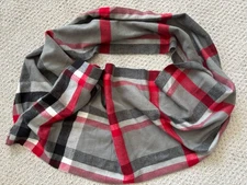 Unisex Plaid Super Soft Cashmere Viscose Infinity Cowl Scarf Red & Black 33x13