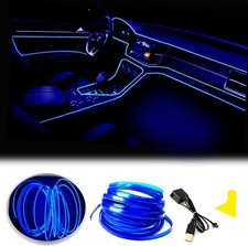 El Wire Blue Interior Car LED Strip Lights, 3M Neon Wire USB 5V with Fuse Protec