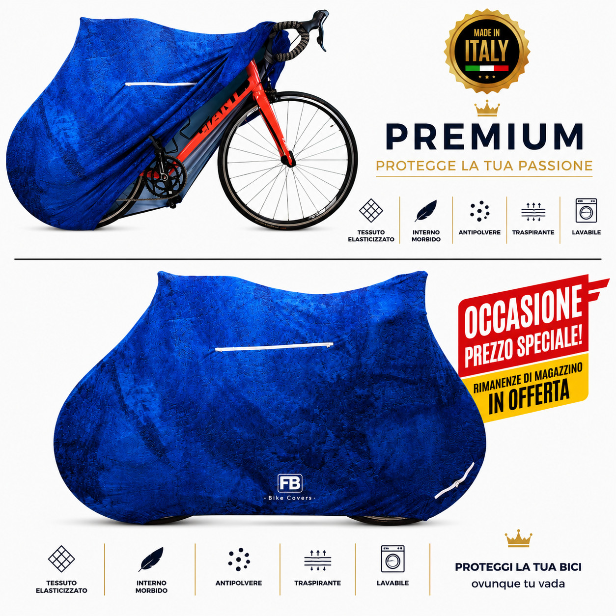 Telo Copribici Elasticizzato Bici da Corsa - Blu - Federico Baccan