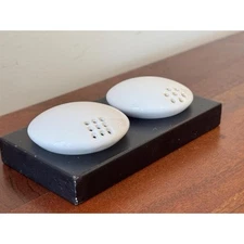 Modern White Flat Wishing Stone & Black Base Unique Salt and Pepper Shakers