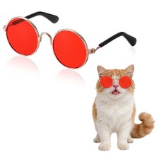 Retro Dog Glasses, Dog Sunglasses Cosplay Costume Round, Red Lens 